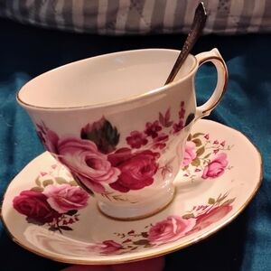 Queen Anne Bone China Teacup and Saucer Set with Spoon In Box